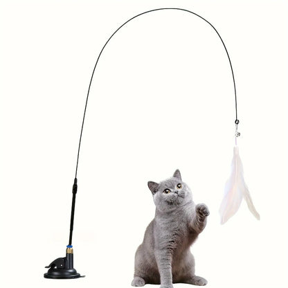 猫用インタラクティブじゃらし 
羽根・鈴付き 吸盤スタンド式