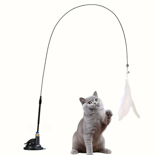 猫用インタラクティブじゃらし 
羽根・鈴付き 吸盤スタンド式