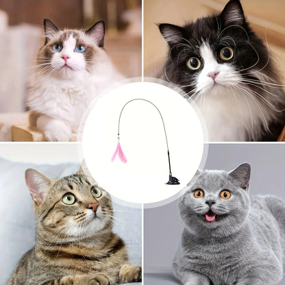 猫用インタラクティブじゃらし 
羽根・鈴付き 吸盤スタンド式