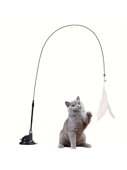 猫用インタラクティブじゃらし 
羽根・鈴付き 吸盤スタンド式