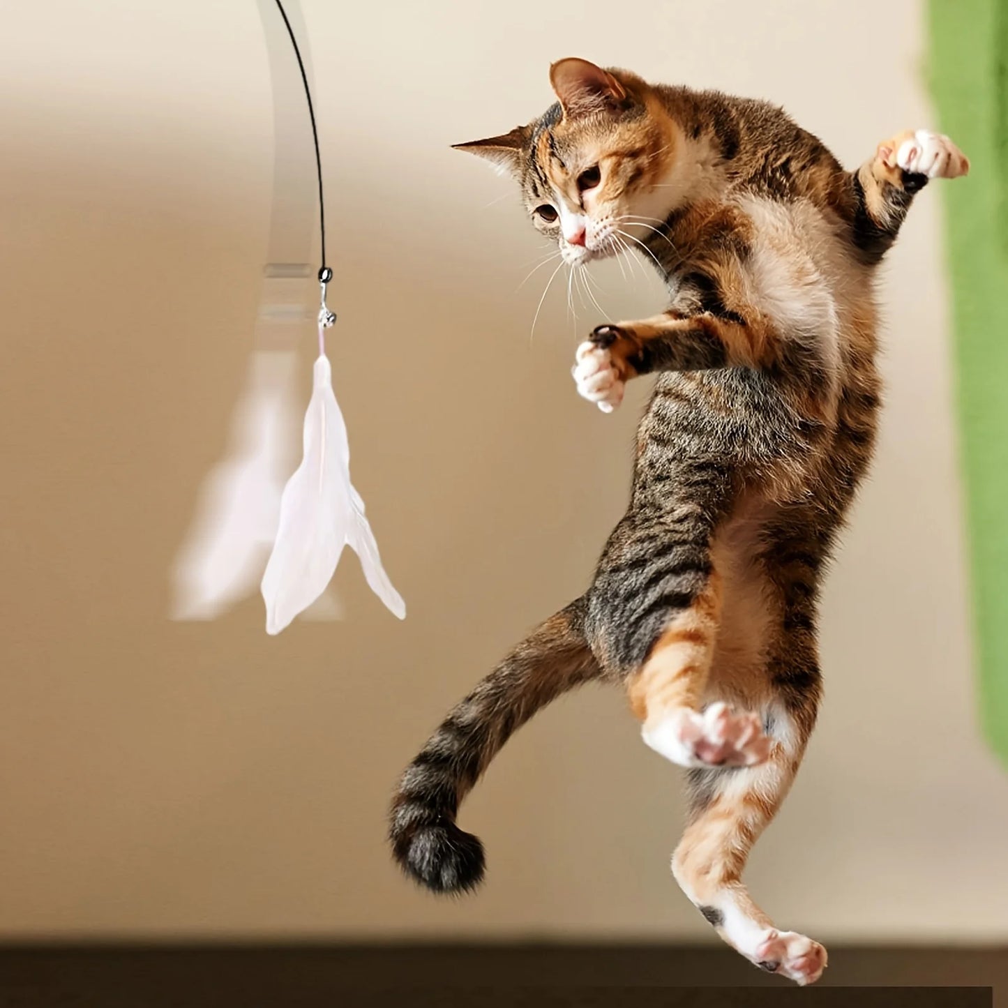 猫用インタラクティブじゃらし 
羽根・鈴付き 吸盤スタンド式